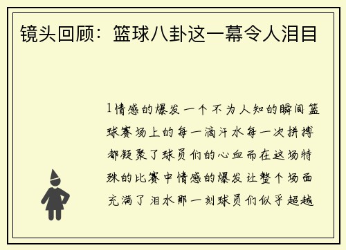 镜头回顾：篮球八卦这一幕令人泪目