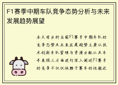 F1赛季中期车队竞争态势分析与未来发展趋势展望